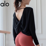 ALO YOGA ฤดูใบไม้ผลิ เสื้อแขนยาวหลวมระบายอากาศ เสื้อเทนนิสผู้หญิง วิ่ง ฟิตเนส พิลาทิส ฝึกซ้อม กีฬา โ