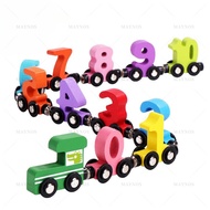 12 Pcs Wooden Train Set Toddlers Magnetic Number Train Toys Engine Train Cars Montessori Educational