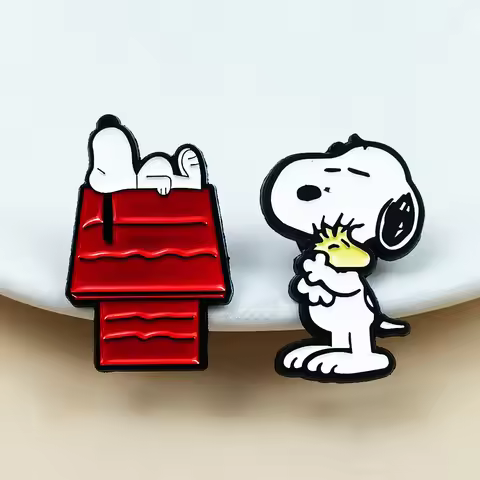 Cartoon Cute White Dog & Red House Enamel Brooch Pins Cartoon Animal Lapel Pin for Backpack Jacket D