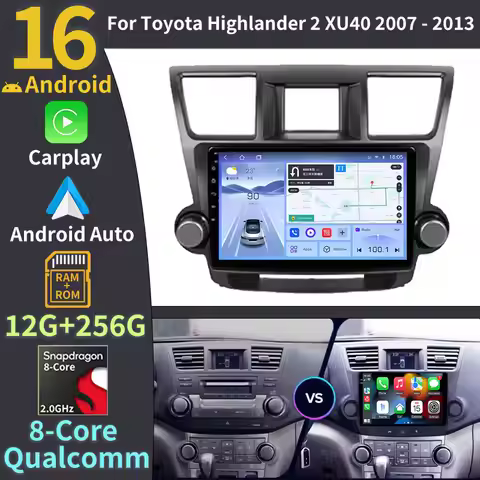 For Toyota Highlander 2 XU40 2007 2008 2009 - 2013 Android 16 Car Radio Wireless Carplay Multimedia 