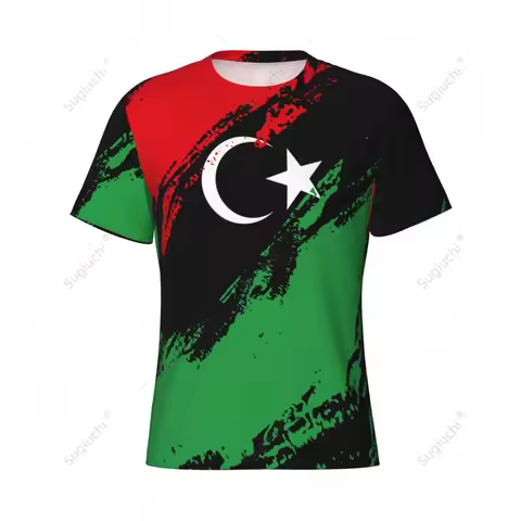Custom Name Nunber Libya Flag Color Men Tight Sports T-shirt Women Tees jersey For Soccer Football F