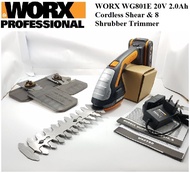 WORX WG801E 20V 2.0Ah Max Lithium-Ion Cordless ZEN 4 Shear & 8 Shrubber Trimmer with Power Share Tec