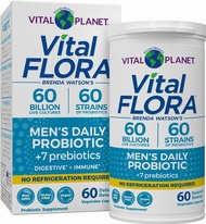 Vital Planet - Vital Flora Men’s Daily Probiotic, 60 Billion CFU, 60 Diverse Strains, 7 Organic Prebiotics, Immune Support, Gas Relief, Digestive Health Shelf Stable Probiotics for Men 60 Capsules Unflavored 60 Count (Pack of 1)