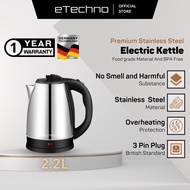 ☝eTechno Stainless Steel Electric Kettle 2.2L 1500W Auto Off Kettle Electric Jug Kettle Boil Hot Water Cerek Air Panas❉