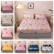 1 PC Fitted Sheet Cartoon Rabbit Moon Print Bedsheet For Girls Non-Slip High Elastic Soft Bed Mattress Protectors Single Queen King Size 360° All-Included Dust-Proof Cover