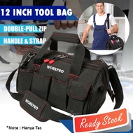 Tas Selempang Jinjing Perkakas Hardware 12 Inch Tempat Wadah Penyimpanan Organizer Alat Tukang Banguanan Kayu Pertukangan Teknisi Listrik  Tas Slempang Kerja Proyek Pria Dewasa Kunci Mekanik Bengkel Toolbag Tool Bag Jumbo Besar Kuat - Black