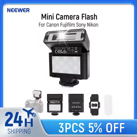 NEEWER BASICS Mini Camera Flash with 2W LED Video Light 6500K±300K/800mAh Battery, Compatible with C