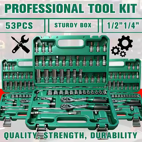 53pcs Tool Set Or 47pcs Impact Socket Set with 3/8' Drive, SAE (5/16' to 3/4') And Metric (8 to 22mm