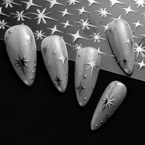3D Gold Silver Star Y2K Nail Art Sticker Bronzing Laser Sparkle Star Nail Decal Self-Adhesive Metal 
