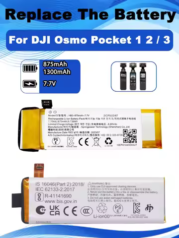 HB3 -875MAH-7.7V Replacement Battery For DJI Osmo Pocket 1 Pocket II Pocket 2 3 2ICP5/22/67 BHX212-1