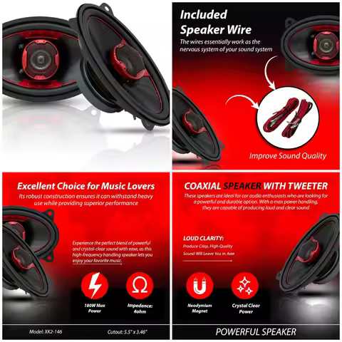 XK2-146 4x6-Inch 180 Watt 2-Way Coaxial Speaker System Car Audio
