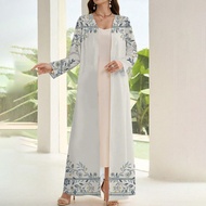 2024 Muslim White Long Sleeve One-piece Abaya Women Islamic Clothes Simple&Elegant Cardigan Abaya Tu