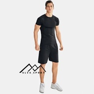 Setelan Running Baju Kaos Manset Pendek Baselayer Celana Pendek Joging Set Pakaian Olahraga Lari Set