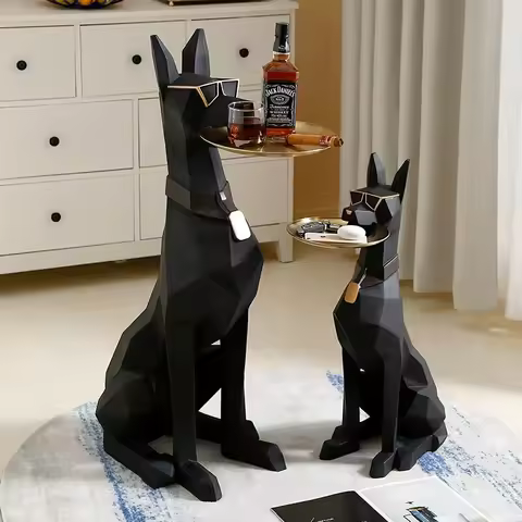 Resin Doberman Dog Statue Luxury Interior Side Table Puppy Sculpture Charming Doberman Pinscher Figu