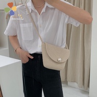 Korean Shoulder Bag Women Sling Bag Snap Closure Messager Bag Woven Bag Vintage Style Woven Knitted 