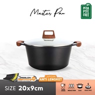 Master Pan Panci Granit Serbaguna Anti Lengket dengan Tutup 20x9 cm Granite Non Stick Casserole with