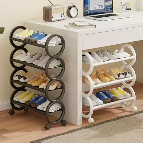 3/4-Tier Rotating Shoe Rack with 360° Swivel Wheels & Cute Ring Handle - Space-Saving Organizer for 