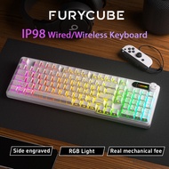 FURYCUBE IP98 Wired Wireless 3in1 Mechanical Feel Gradient PBT Side-Engraved Backlit Letters Smart I