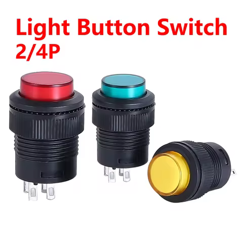 5/20/100PCS R16-503AD/R16-503BD Push Button Switch Jog Reset Self-Locking Switch Round 4 Pin 2 Pin 1