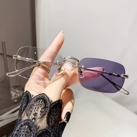 Photochromic Anti Radiation Frameless Glasses for Women Men Rimless Transition Rectangle Eyeglasses