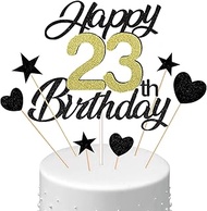 Conruich Cake Decoration 23rd Birthday Man, Cake Topper Happy 23th Birthday Black, Glitter Cake Deco