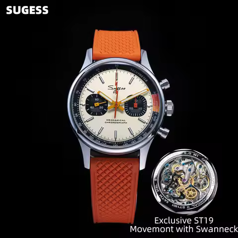 Sugess Pilot Watch ST19 Origin Movement Swanneck Wristwatch Mechanical Chronograph Sappire Crystal M