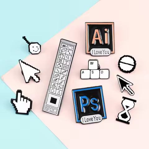Classical Computer Cursor Brooches Photoshop Toolbar Pins AI Quotes Enamel Pins For IT Worker Progra