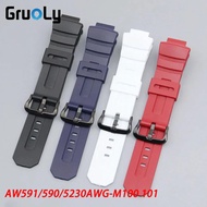 Rubber Watchband Suitable for Casio AW591/590/5230AWG-M100 101 Men's Watch Strap 16mm Waterproof Resin Watch Accessories Band