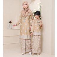 Baju Kurung Moden Songket Bunga Tabur Printed 〔 Warna Nude〕 Set Ibu Dan Anak