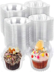 10/30/50個塑料杯子蛋糕盒個別杯子容器，帶連接密封圓頂蓋的單獨杯子攜帶盒，適用於派對活動