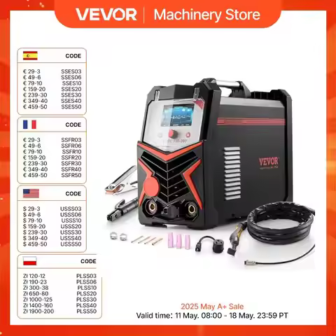 VEVOR TIG Welder 200A 6-In-1 Aluminum Welding Machine AC/ TIG/DC Pulse Spot MMA Stick Electric Welde