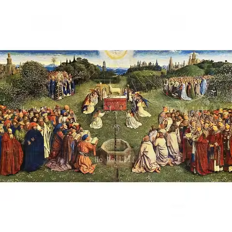 Adoration Of The Mystic From Ghent Altarpiece Belgian Jacquard Woven Hand Finished Tapestry Wall Han
