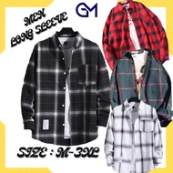 GM Plaid Shirt Men Long Sleeve Coat Jacket Men Shirt Top Baju Leilani Kemeja Baju Lengan Panjang