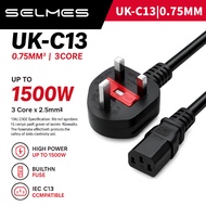 POWER CORD UK 3 Pin to C13 Power Cord 13A 250V 1500W Fused Power Cable 0.75mm Copper SELMES