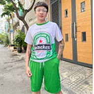 HEINEKEN BEER Men's Sports Set with shorts, round neck gym shirt, cool and stretchy elastic fabric -