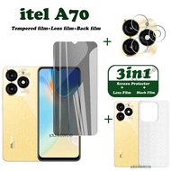 Itel A70 Tempered Glass Itel A70 Screen Protector itel A70 Camera Lens Protector Full Cover Screen Matte Privacy Glass 3In1 Carbon fiber back film