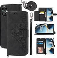 Wallet Case for OnePlus Nord N30 5G/CE 3 Lite with Wrist Strap Crossbody Shoulder Strap, Embossed Le