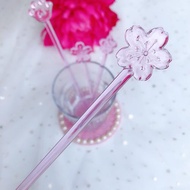 創意粉色少女心可愛櫻花玻璃攪拌棒仙女透明咖啡奶粉奶茶果汁飲料