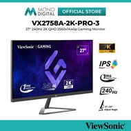 VIEWSONIC 27"  VX2758A-2K-PRO-3 2K QHD @240HZ / VX2728J-2K SUPERCLEAR IPS PANEL GAMING LCD MONITOR (