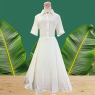 White long chiffon shirt dress with waistband (E64-90 N96 D116)