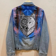 DWATCHCO | VINTAGE WOLF HAND PAINTING CUSTOM DENIM JACKET JAKET JEANS