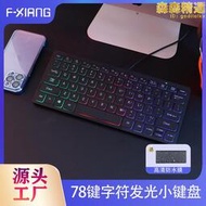 炫酷字符發光有線靜音78鍵鍵盤桌上型電腦筆記型電腦有線辦公電競通用
