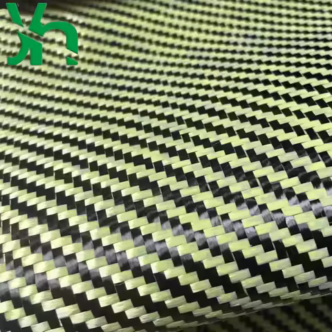 3K200gsm 2/2 Carbon Fiber Fabric 1500D Kevlar Hybrid、Yellow Black Weave DIY Car Interior Handmade Cr