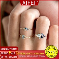 Hot New Plated 18k Yellow Gold Three Ring European And American-Style with Topaz Sea Blue Ruby Ring 