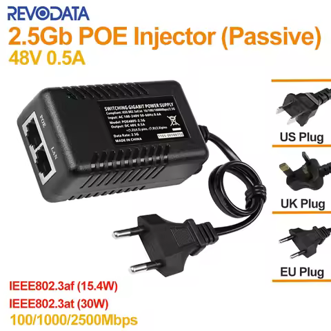 2.5Gigabit PoE Injector 48V/0.5A Adapter IEEE 802.3af/at Passive PoE+ Standard 100/1000Mbps/1G/2.5G 