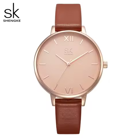 Shengke Fashion Watches for Women Thin Casual Leather Strap Quartz Women Watch Waterproof Ladies Clo