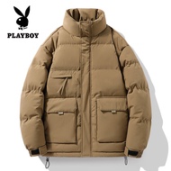 PLAYBOY Cotton jacket mens winter thick and warm casual coat bread jacket mens clothing M-5XL