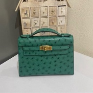 Hermes 絲絨綠金扣mini Kelly一代 A刻 kelly pochette