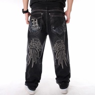 Nanaco Man หลวม Baggy กางเกงยีนส์ Hiphop สเก็ตบอร์ด Denim กางเกง Street Dance Hip Hop Rap ชายสีดำ Tr