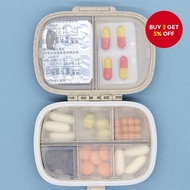 New 8-Grid Organizer Container for Tablets - Travel Pill Box with Seal Ring, Small Wheat Straw Medic